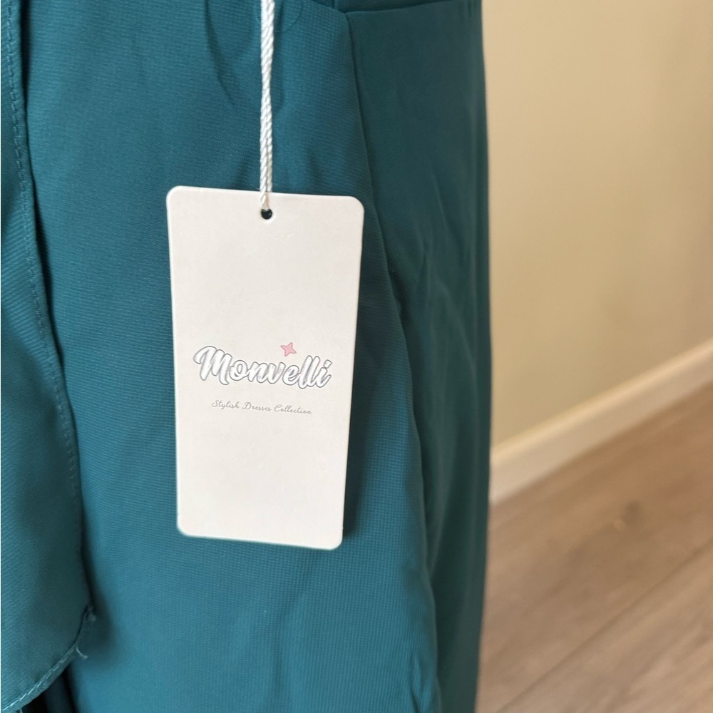 Chic Teal V-Neck Mini Dress - Picture 5 of 9